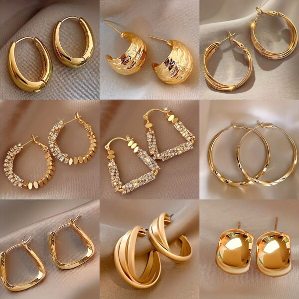 "10 Pairs of Minimalist Gold Geometric Earrings – Retro, Elegant, Daily Wear & Gift for Women