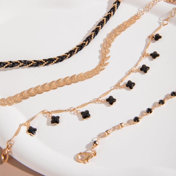 "4pcs Black Hip Hop Chain Bracelet Set – Thin Zinc Alloy Hand Chains for Women" - Image 2