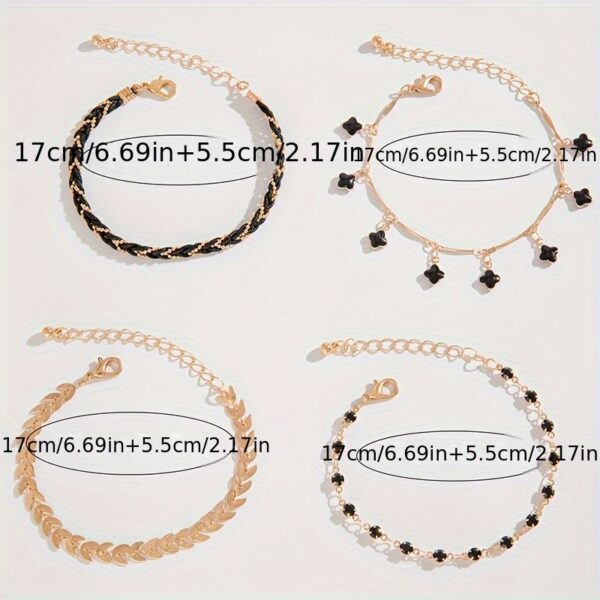 "4pcs Black Hip Hop Chain Bracelet Set – Thin Zinc Alloy Hand Chains for Women" - Image 5