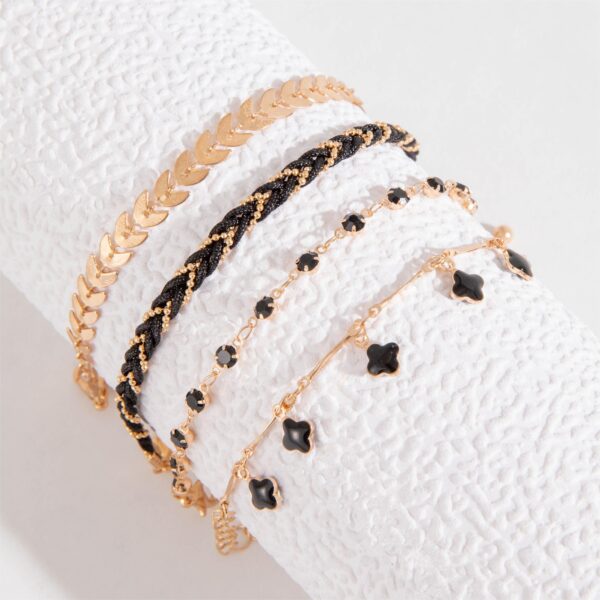 "4pcs Black Hip Hop Chain Bracelet Set – Thin Zinc Alloy Hand Chains for Women" - Image 6