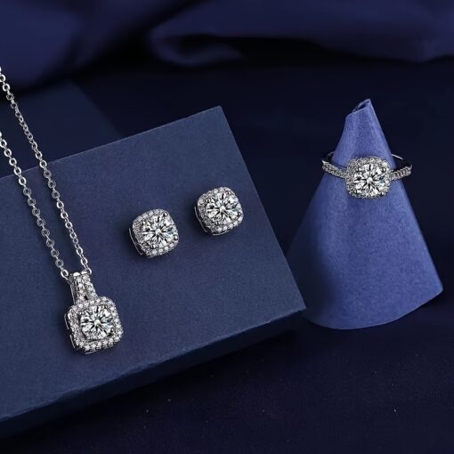 4pcs Elegant Jewelry Set - Necklace, Earrings, Ring with Shiny Design, Perfect for Parties - Image 5