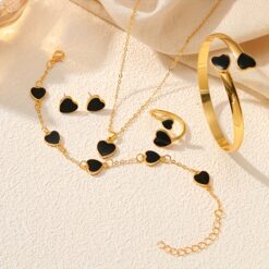 5pcs Lucky Love Jewelry Set – Necklace, Bracelet, Earrings, Ring | Zinc Alloy & Resin Accents | Perfect Gift for Best Friends & More