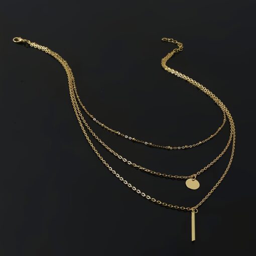 Elegant Golden Geometric Layered Necklace – Vintage Minimalist Style for Women - Image 3