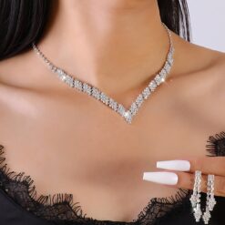 Elegant Bridal Jewelry Set – Luxurious Rhinestone Necklace & Earrings for Weddings & Parties
