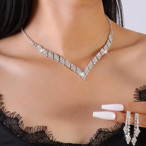 Elegant Bridal Jewelry Set – Luxurious Rhinestone Necklace & Earrings for Weddings & Parties
