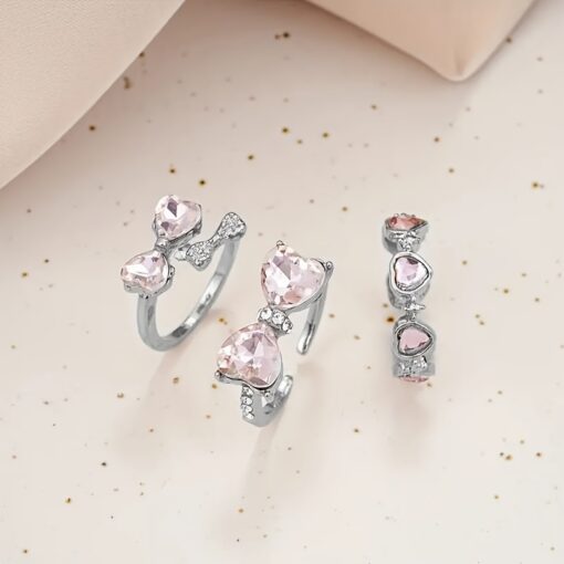 Set of 3 Y2K-Inspired Adjustable Heart & Bow Rings - Elegant Alloy Open Design, Perfect for Trendy Everyday Wear - Image 4