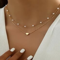 Elegant Multi-Strand Pearl & Heart Charm Necklace Set for Women – Stylish Layered Design for Daily Wear & Special Occasions