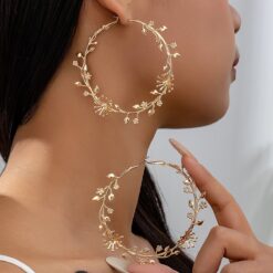 14K Gold-Plated Floral Leaf Hoop Earrings – Boho Chic for All Occasions