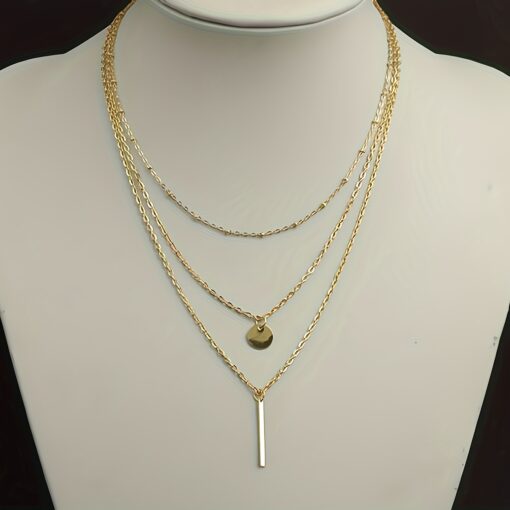 Elegant Golden Geometric Layered Necklace – Vintage Minimalist Style for Women - Image 4