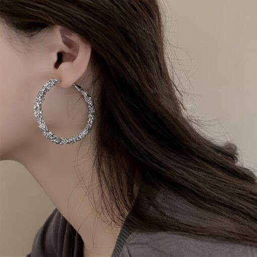 2pcs Frosted Statement Hoop Earrings for Women – Bold Party Accessories - Image 4