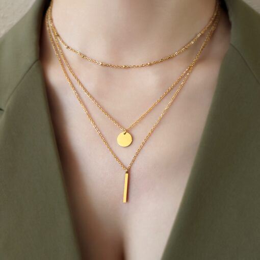 Elegant Golden Geometric Layered Necklace – Vintage Minimalist Style for Women - Image 5