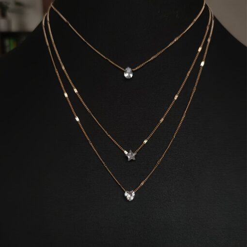 Elegant Multi-Layer Gold Necklace for Women with Star, Heart, and Teardrop Rhinestone Charms - Image 5