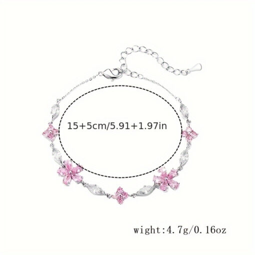 Elegant Pink Peony Bracelet with Faux Zirconia - Stylish Alloy Jewelry Gift for Girls & Best Friends - Image 5