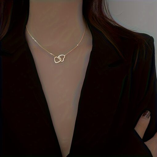 Elegant Double Heart Pendant Necklace for Women – Simple & Versatile Alloy Jewelry for Daily Wear - Image 4
