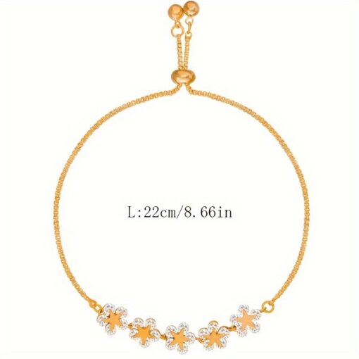 Elegant Adjustable Flower Charm Bracelet - Durable Alloy Beaded Chain, Perfect Fashion Accessory for Casual Wear & Parties - Image 5
