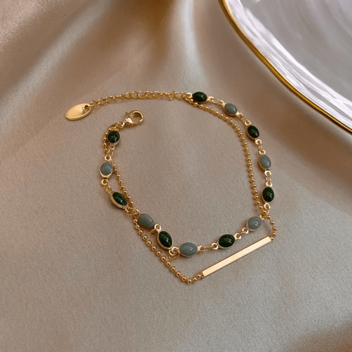Retro Double-Layer Green Bracelet - Simple & Elegant Jewelry, Perfect Gift for Any Occasion