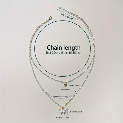 Double Layer Butterfly Pendant Necklace - Elegant Alloy Clavicle Chain - Image 7