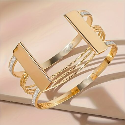 Elegant Open Cuff Bracelet for Women - Vintage Chic Design with Rhinestones, Adjustable Fit, Ideal for Casual Wear & Gifts, Iron Base, 6.48 cm Diameter - Image 5