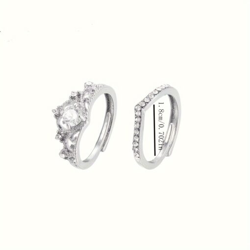 Elegant Crown Princess Rhinestone Ring Set – Adjustable 2-Piece Jewelry for Special Occasions - Image 2