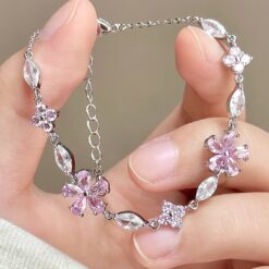 Elegant Pink Peony Bracelet with Faux Zirconia - Stylish Alloy Jewelry Gift for Girls & Best Friends
