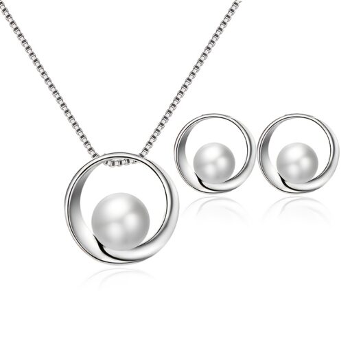 Elegant Faux Pearl Jewelry Set – Necklace & Round Pendant Earrings, Unisex Fashion Gift for Men & Women - Image 5