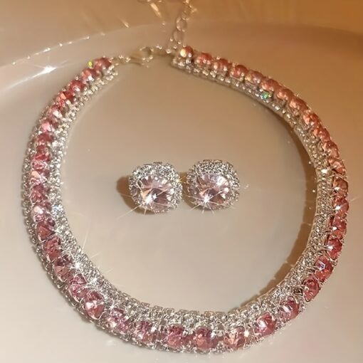 Luxury Crystal Necklace & Earrings Set – Shiny Jewelry for Evening Parties