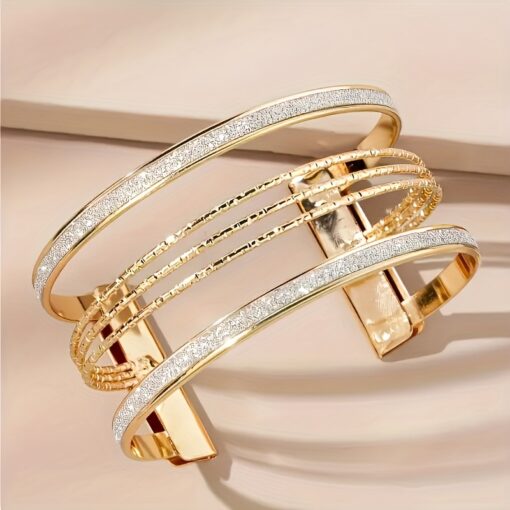 Elegant Open Cuff Bracelet for Women - Vintage Chic Design with Rhinestones, Adjustable Fit, Ideal for Casual Wear & Gifts, Iron Base, 6.48 cm Diameter - Image 3