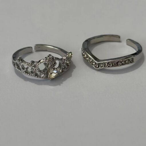 Elegant Crown Princess Rhinestone Ring Set – Adjustable 2-Piece Jewelry for Special Occasions - Image 3