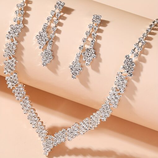 Elegant Bridal Jewelry Set – Luxurious Rhinestone Necklace & Earrings for Weddings & Parties - Image 3