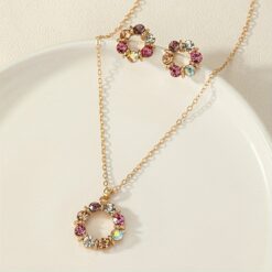 Chic Sparkling Flower Jewelry Set – Multicolor Necklace & Earrings for Daily Wear & Work