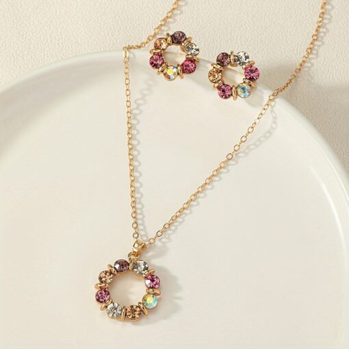 Chic Sparkling Flower Jewelry Set – Multicolor Necklace & Earrings for Daily Wear & Work