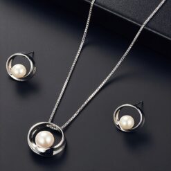 Elegant Faux Pearl Jewelry Set – Necklace & Round Pendant Earrings, Unisex Fashion Gift for Men & Women