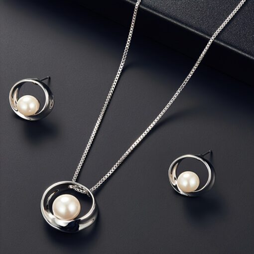 Elegant Faux Pearl Jewelry Set – Necklace & Round Pendant Earrings, Unisex Fashion Gift for Men & Women