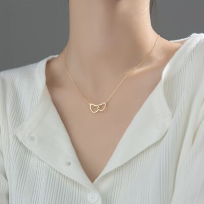 Elegant Double Heart Pendant Necklace for Women – Simple & Versatile Alloy Jewelry for Daily Wear