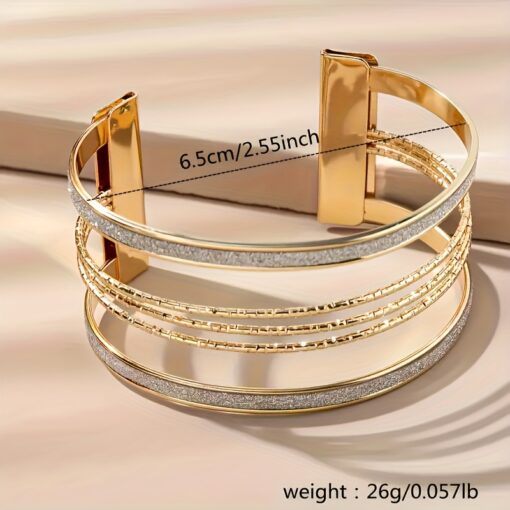 Elegant Open Cuff Bracelet for Women - Vintage Chic Design with Rhinestones, Adjustable Fit, Ideal for Casual Wear & Gifts, Iron Base, 6.48 cm Diameter - Image 4