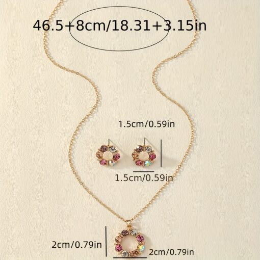 Chic Sparkling Flower Jewelry Set – Multicolor Necklace & Earrings for Daily Wear & Work - Image 3