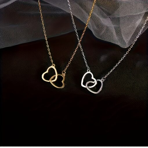 Elegant Double Heart Pendant Necklace for Women – Simple & Versatile Alloy Jewelry for Daily Wear - Image 2