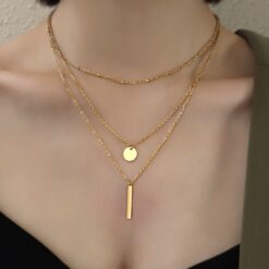 Elegant Golden Geometric Layered Necklace – Vintage Minimalist Style for Women