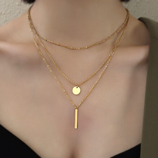 Elegant Golden Geometric Layered Necklace – Vintage Minimalist Style for Women