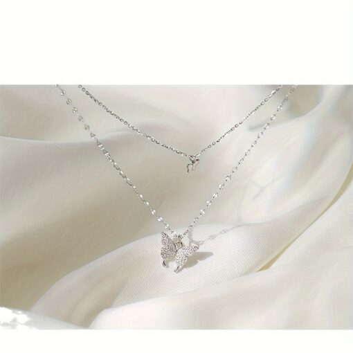 Double Layer Butterfly Pendant Necklace - Elegant Alloy Clavicle Chain - Image 6