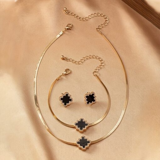 Elegant Vintage-Inspired Rhinestone Flower Jewelry Set – Necklace, Bracelet & Earrings for Women - Image 6