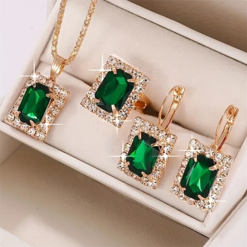 Luxurious 4pcs Stainless Steel Jewelry Set for Women - May Birthstone, Perfect for Casual Wear & Gifts