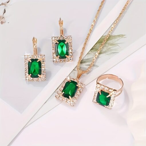 Luxurious 4pcs Stainless Steel Jewelry Set for Women - May Birthstone, Perfect for Casual Wear & Gifts - Image 2