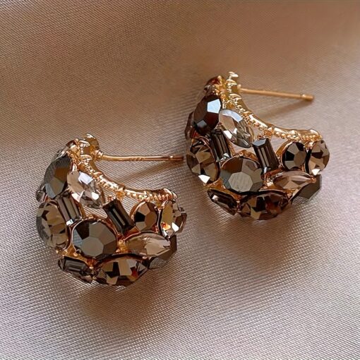 Elegant Rhinestone Hoop Earrings – Vintage Zinc Alloy Design for Parties & Vacations - Image 3