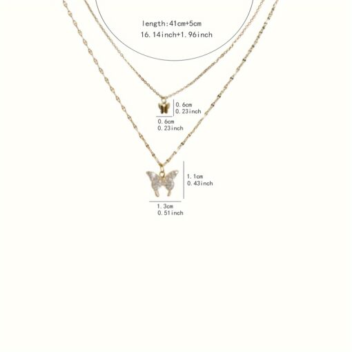 Elegant Double-Layer Butterfly Pendant Necklace with Rhinestones – Vintage Minimalist Design for Casual & Party Wear - Image 5