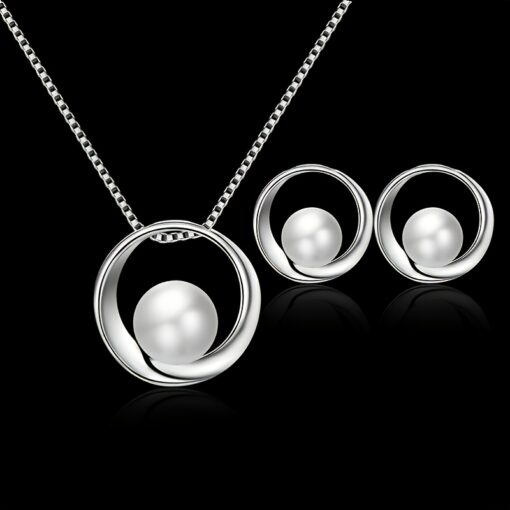 Elegant Faux Pearl Jewelry Set – Necklace & Round Pendant Earrings, Unisex Fashion Gift for Men & Women - Image 6