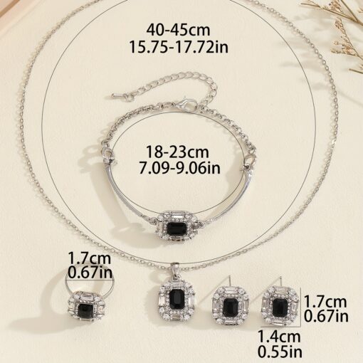 Bohemian Black Geometric Square Jewelry Set - 5pcs Necklace, Earrings, Bracelet, Ring for Daily Wear & Party Gifts - Image 4