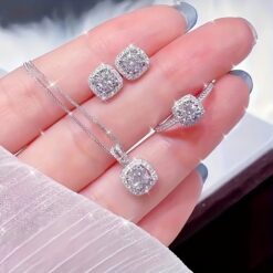 4pcs Elegant Jewelry Set - Necklace, Earrings, Ring with Shiny Design, Perfect for Parties