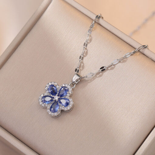 Elegant 3-Piece Blue Flower Jewelry Set – Necklace & Earrings for Weddings, Parties & Gifts - Image 2