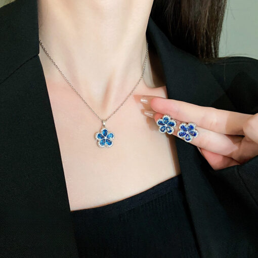 Elegant 3-Piece Blue Flower Jewelry Set – Necklace & Earrings for Weddings, Parties & Gifts - Image 9